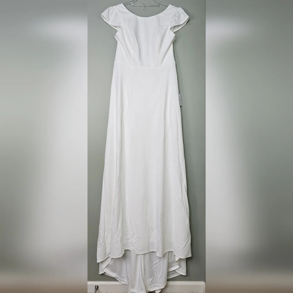 Lulus Radiance Of Love White Cap Sleeve Backless A-Line Cascading Wedding Dress